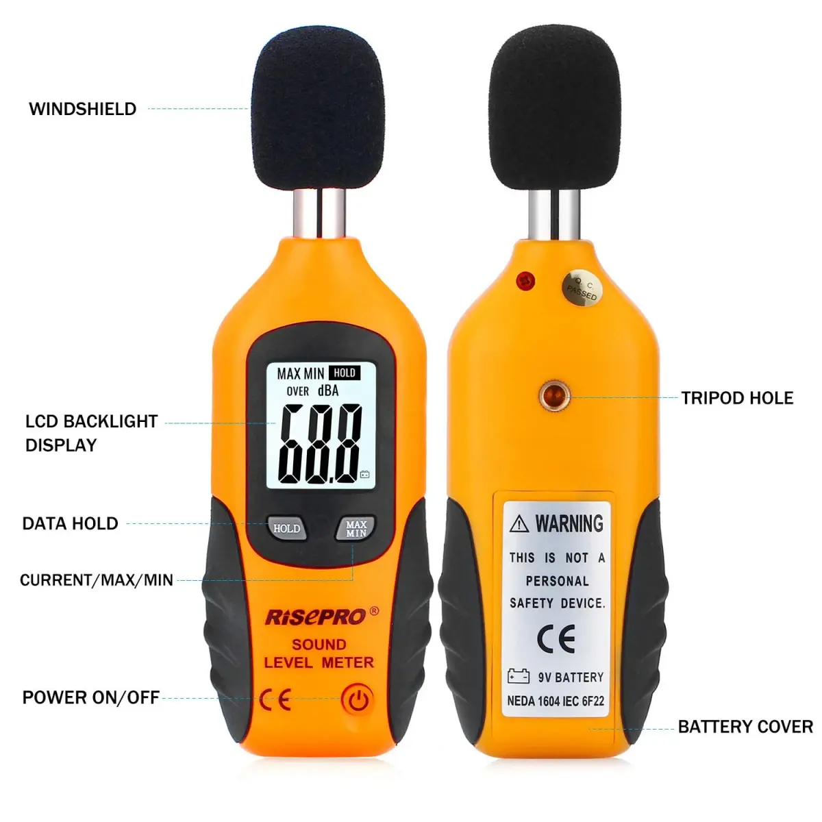 RISEPRO Digital Sound Level Meter 30-130 dB | 107g (3.77 oz) with Carrying Pouch - view 2
