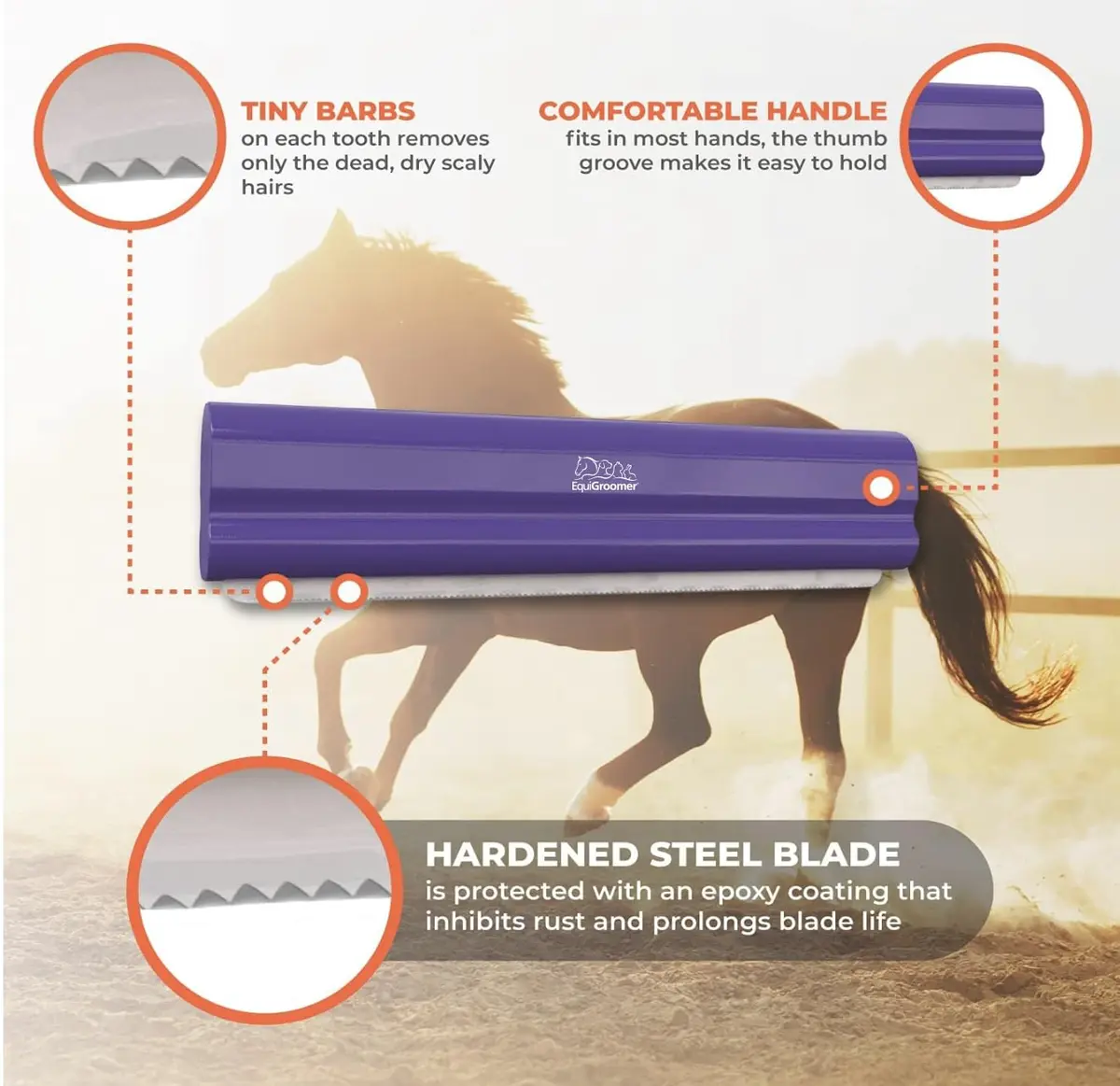 EquiGroomer 8-Inch Deshedding Brush for Dogs & Horses | Heavy Coat Shedding Tool, Purple - view 5