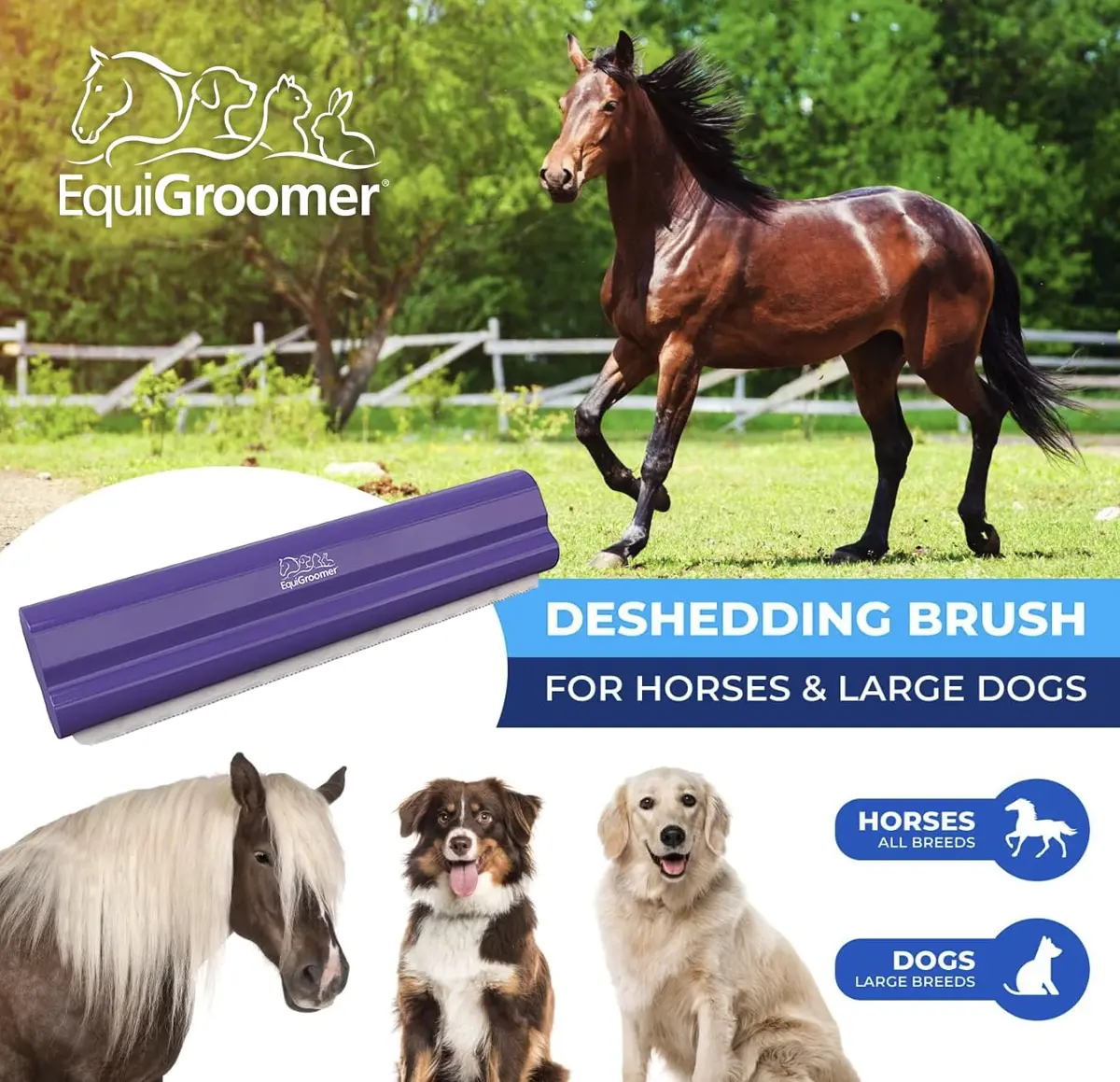 EquiGroomer 8-Inch Deshedding Brush for Dogs & Horses | Heavy Coat Shedding Tool, Purple - view 3
