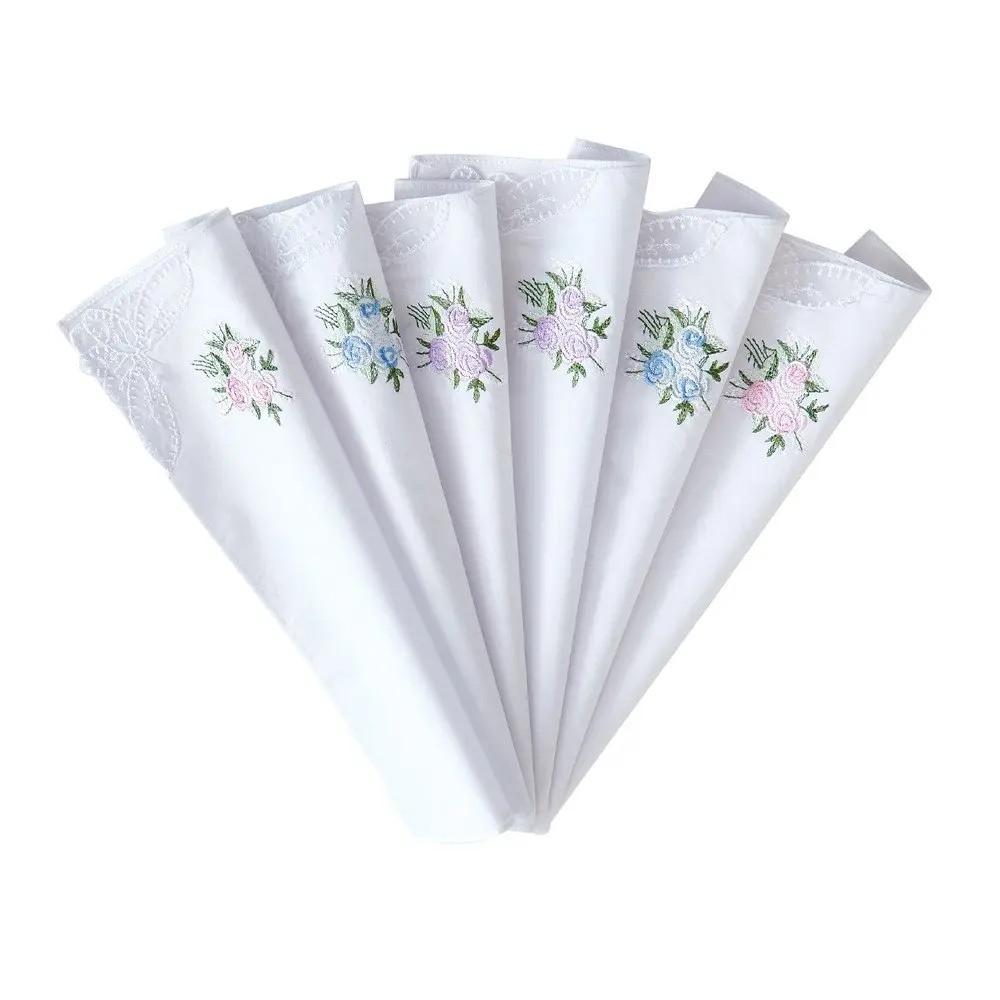 RDS HANKYTEX Cotton Embroidery Ladies' Handkerchiefs Lace Set of 6 | Soft 60s Cotton, Floral Embroidery, Perfect for Bridal & Gifts - main product image