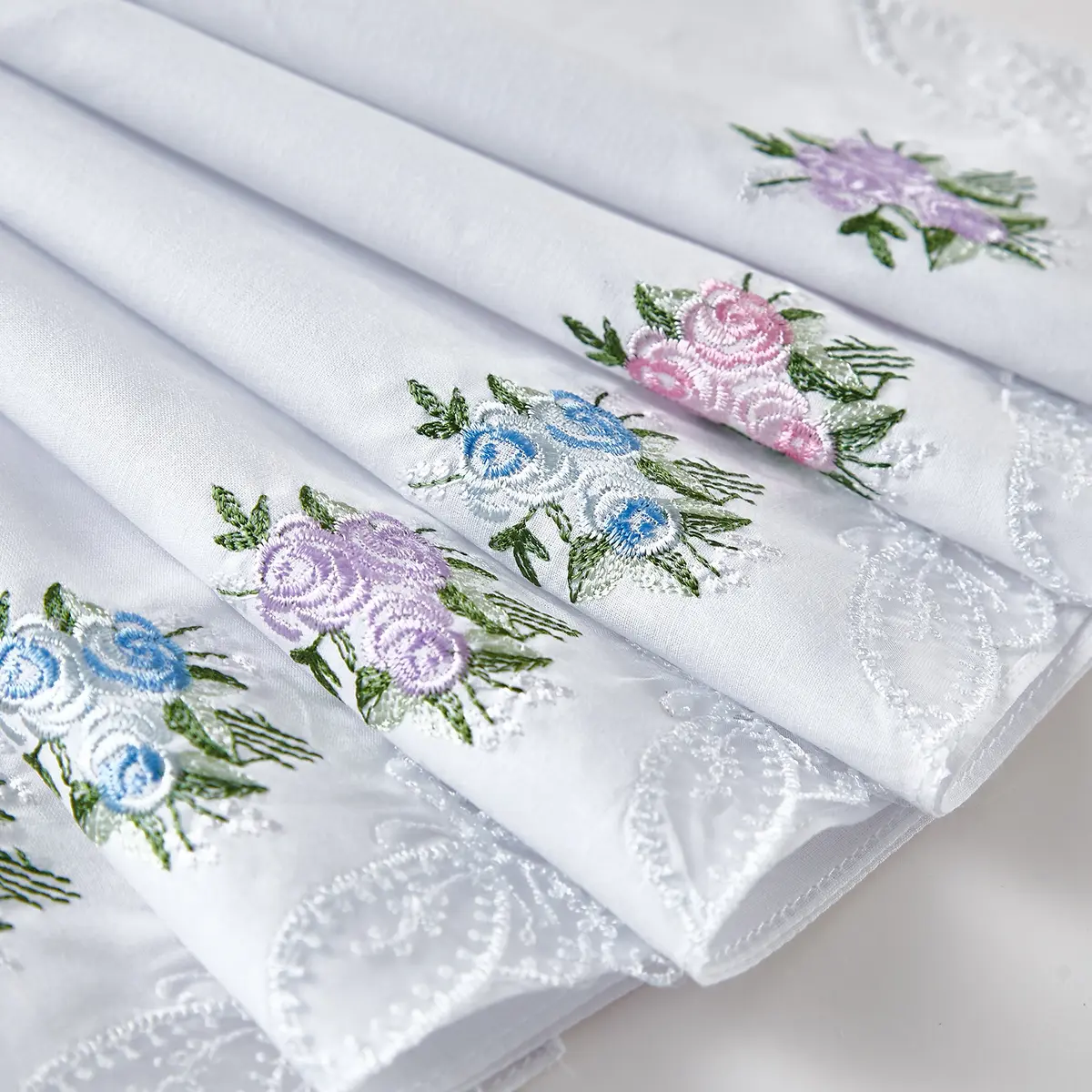 RDS HANKYTEX Cotton Embroidery Ladies' Handkerchiefs Lace Set of 6 | Soft 60s Cotton, Floral Embroidery, Perfect for Bridal & Gifts - view 2