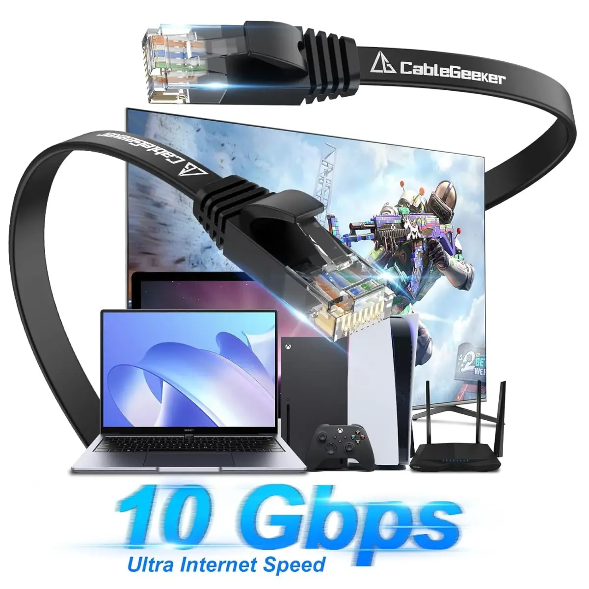 CableGeeker Cat 6 Ethernet Cable 1.5ft (6 Pack) | 10 Gbps Flat Network Cable - view 2