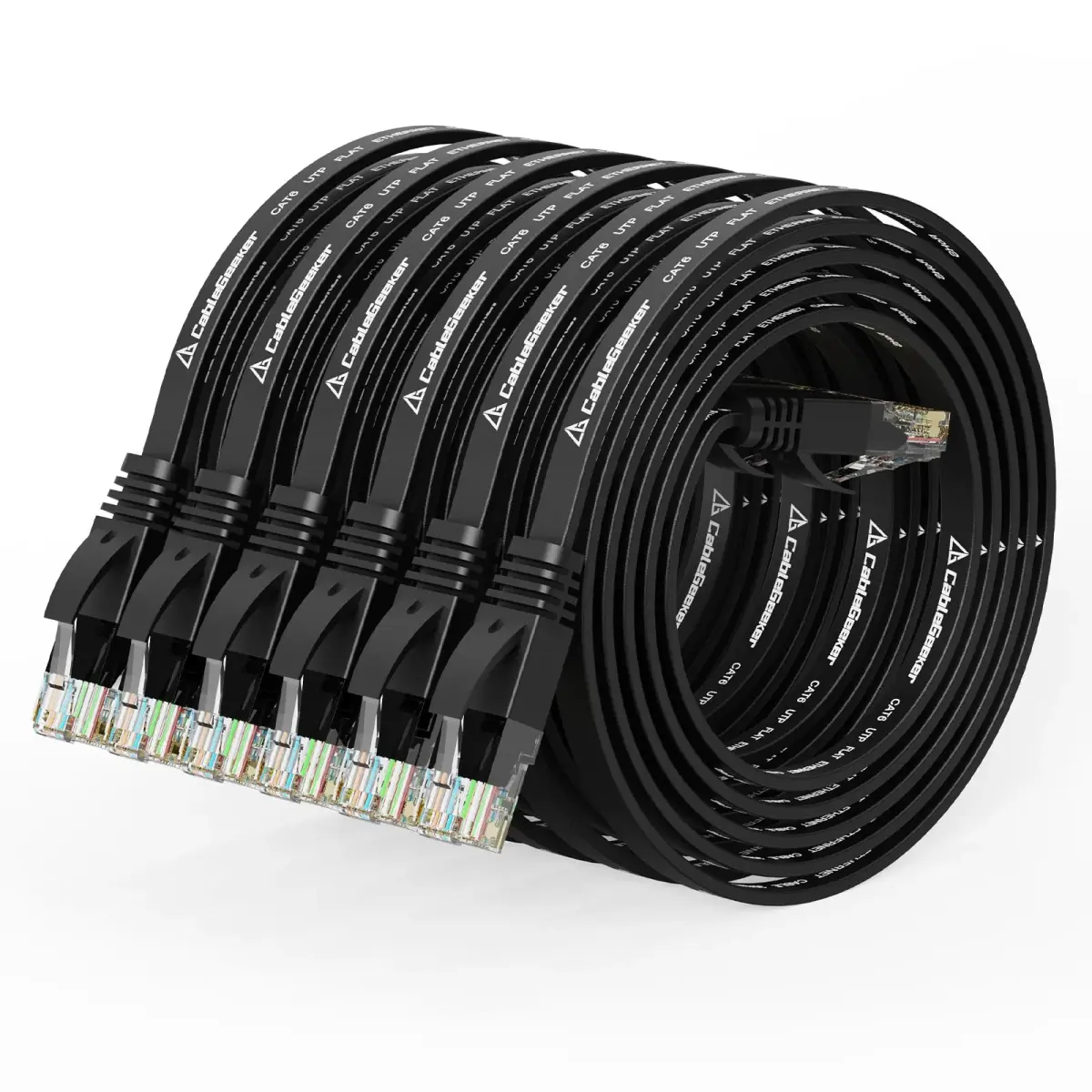 CableGeeker Cat 6 Ethernet Cable 3ft (6 Pack) | Flat Black Network Cable with Snagless RJ45 Connectors - main product image
