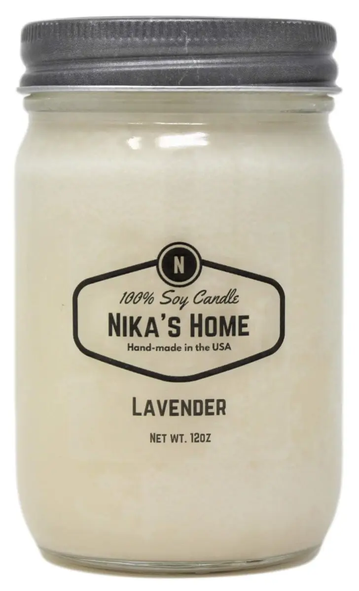Nika's Home Lavender Soy Candle - 12oz Mason Jar | Long Burn 50-60 Hours, Highly Scented, All Natural - main product image