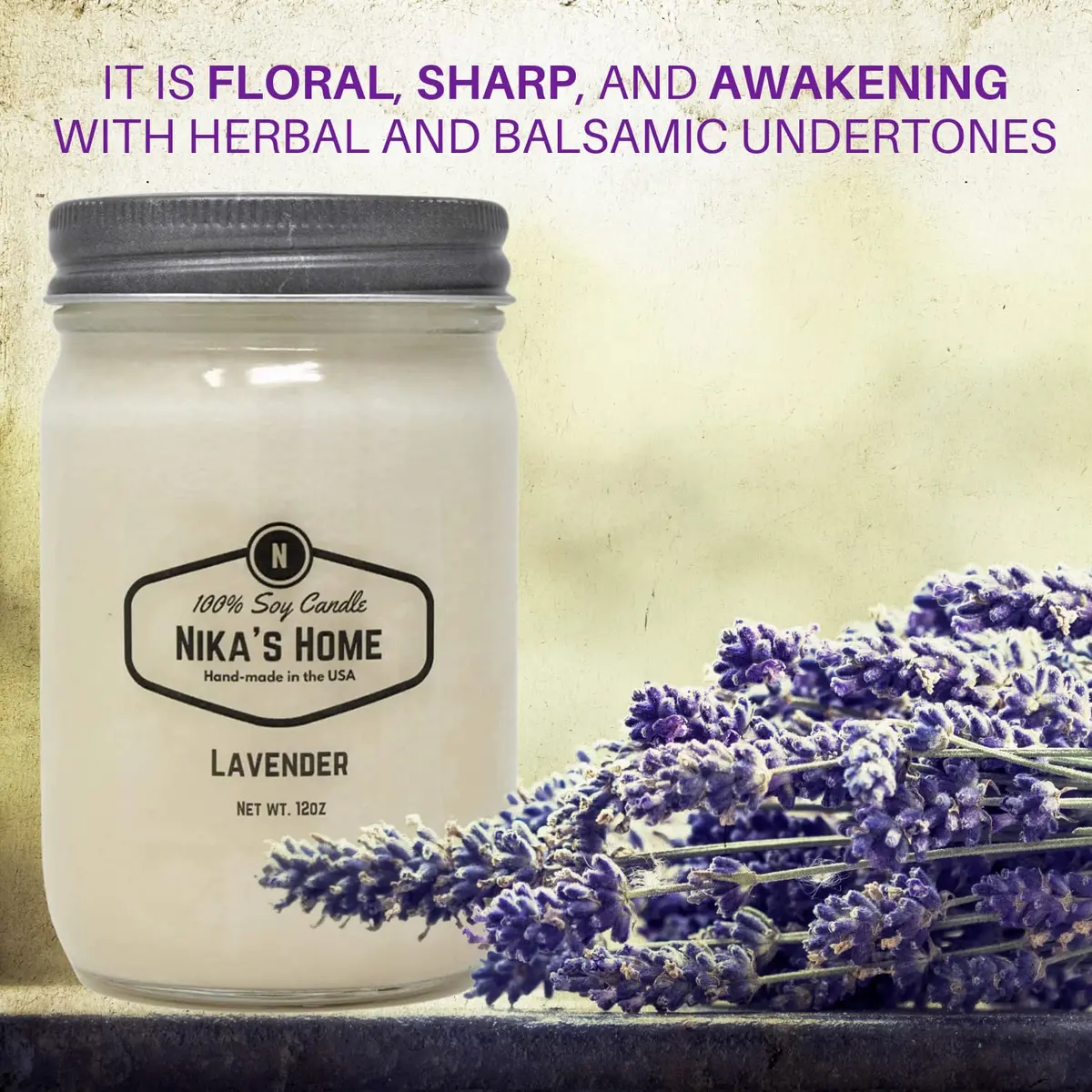 Nika's Home Lavender Soy Candle - 12oz Mason Jar | Long Burn 50-60 Hours, Highly Scented, All Natural - view 2