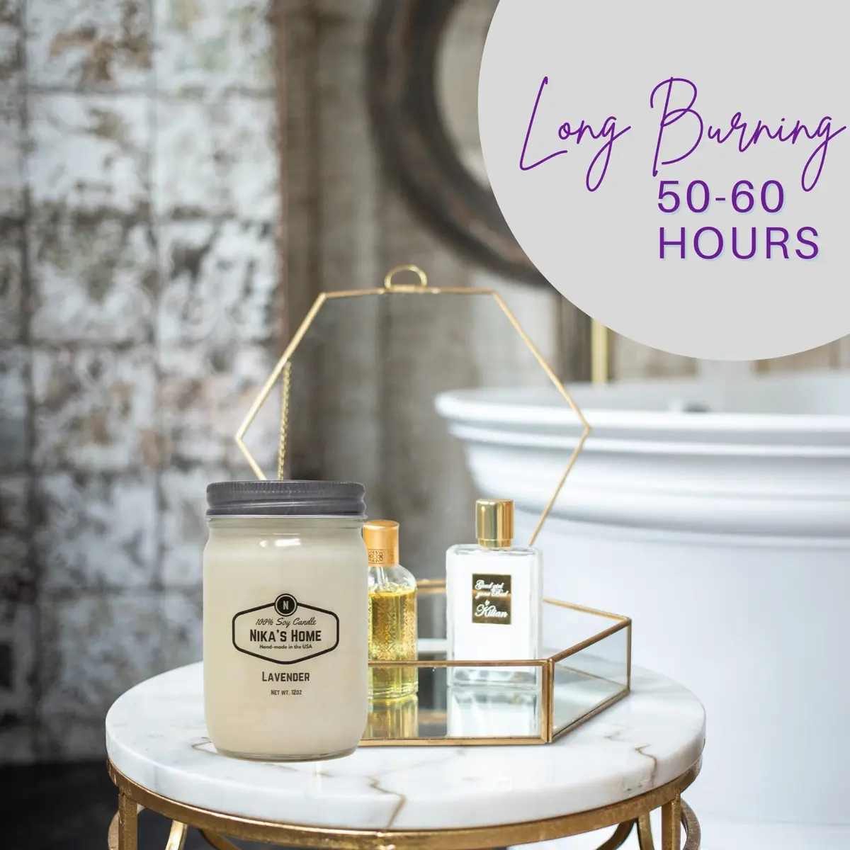 Nika's Home Lavender Soy Candle - 12oz Mason Jar | Long Burn 50-60 Hours, Highly Scented, All Natural - view 3