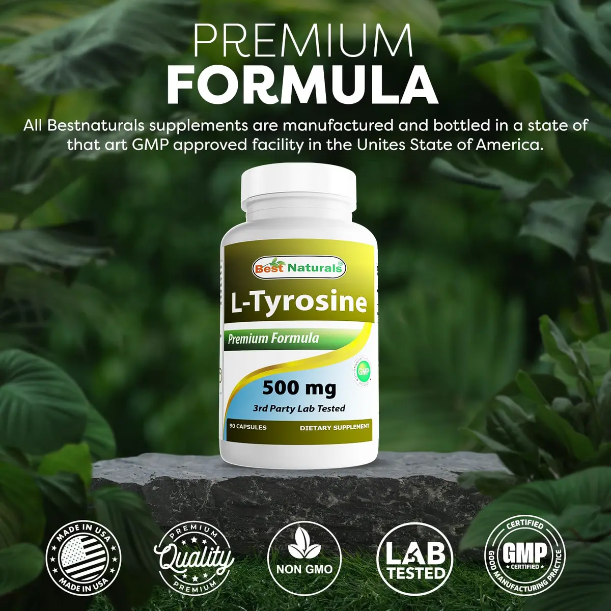 Best Naturals L-Tyrosine 500 mg 90 Capsules | Supports Brain & Mood - view 5