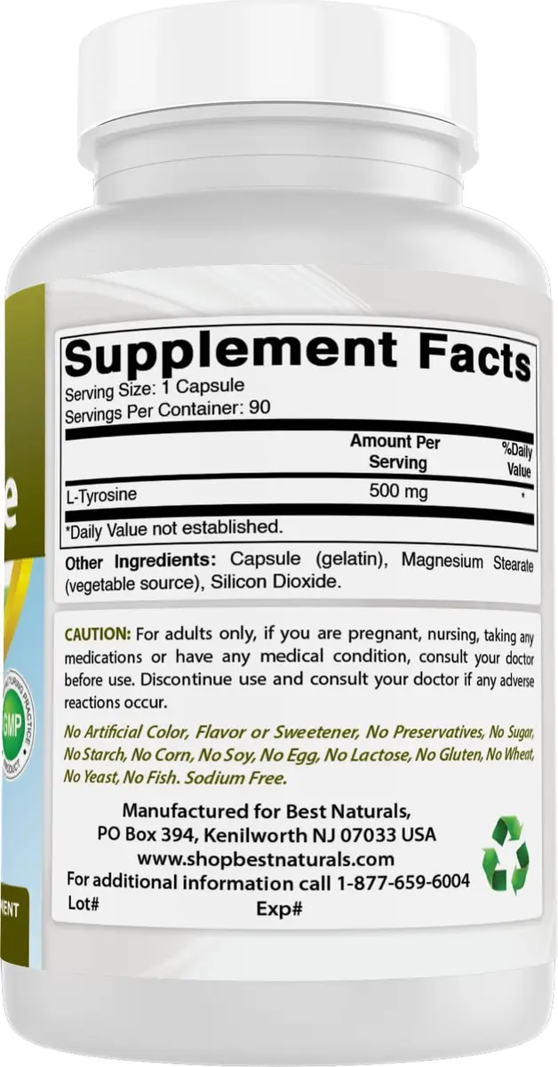 Best Naturals L-Tyrosine 500 mg 90 Capsules | Supports Brain & Mood - view 6