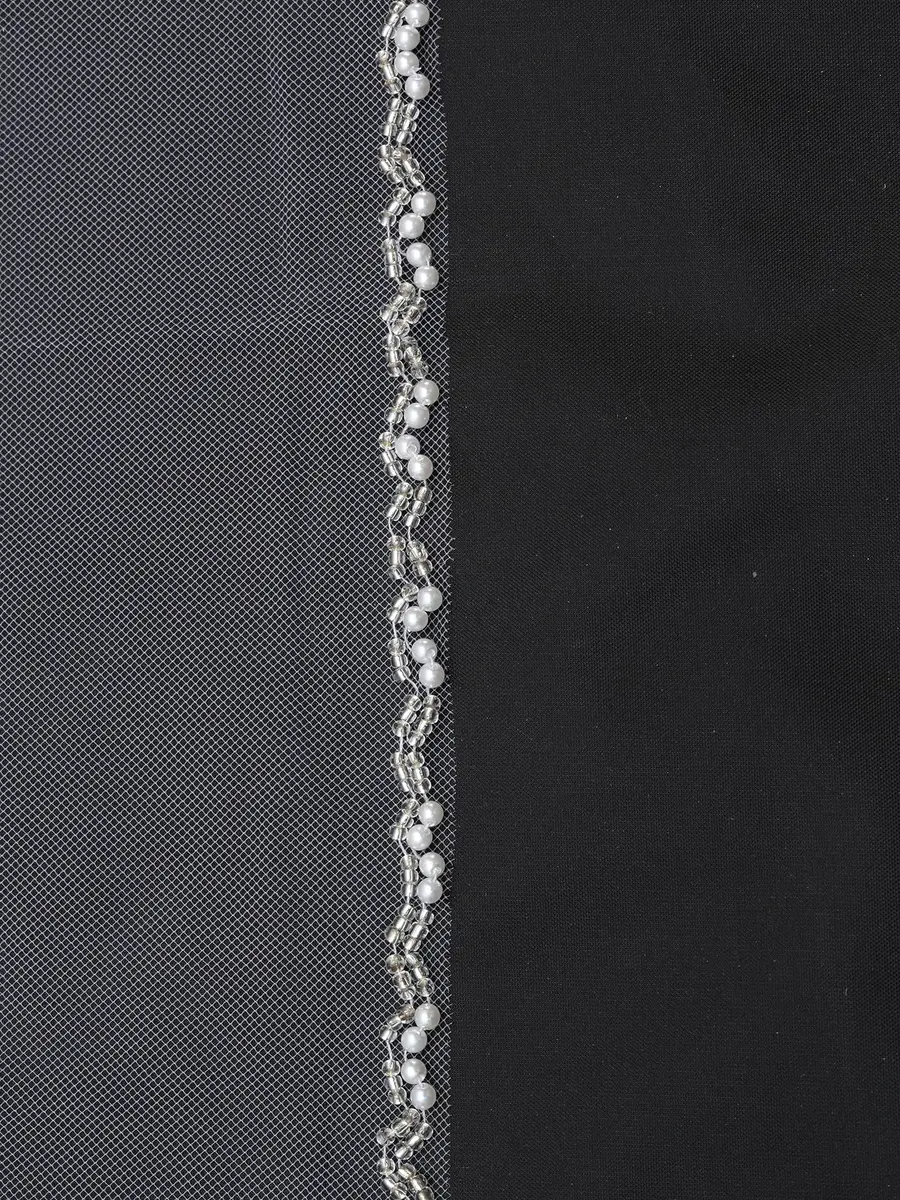 SAMKY Double Row Wavy Pearl Crystal Edge Bridal Veil - Light Ivory Fingertip 36" (91.44 cm) - view 5