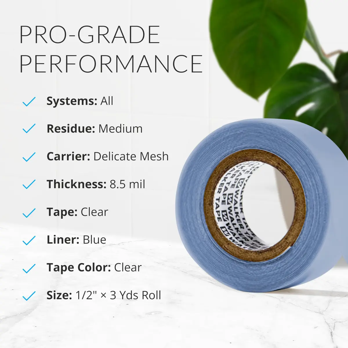 Walker Tape Blue Lace Front Support Tape Roll 1/2" (1.27cm) x 3 Yards (2.74m) | Strong No-Shine Hairpiece Tape - view 3