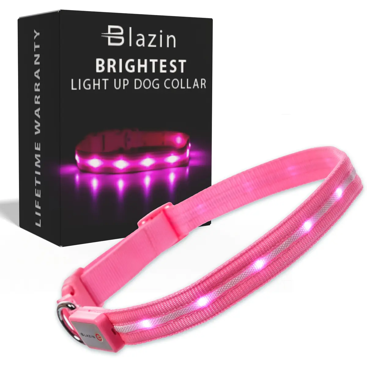 Blazin LED Dog Collar 1" Waterproof USB Rechargeable Safety Light for Small, Medium, Large Dogs - main product image