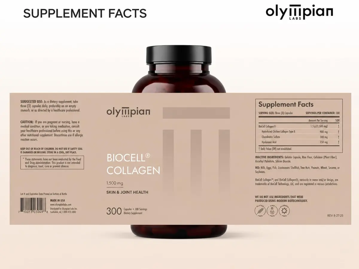 Olympian Labs Biocell Collagen II 1500mg Capsules | Supports Skin & Joint Health, 300 Capsules - view 6