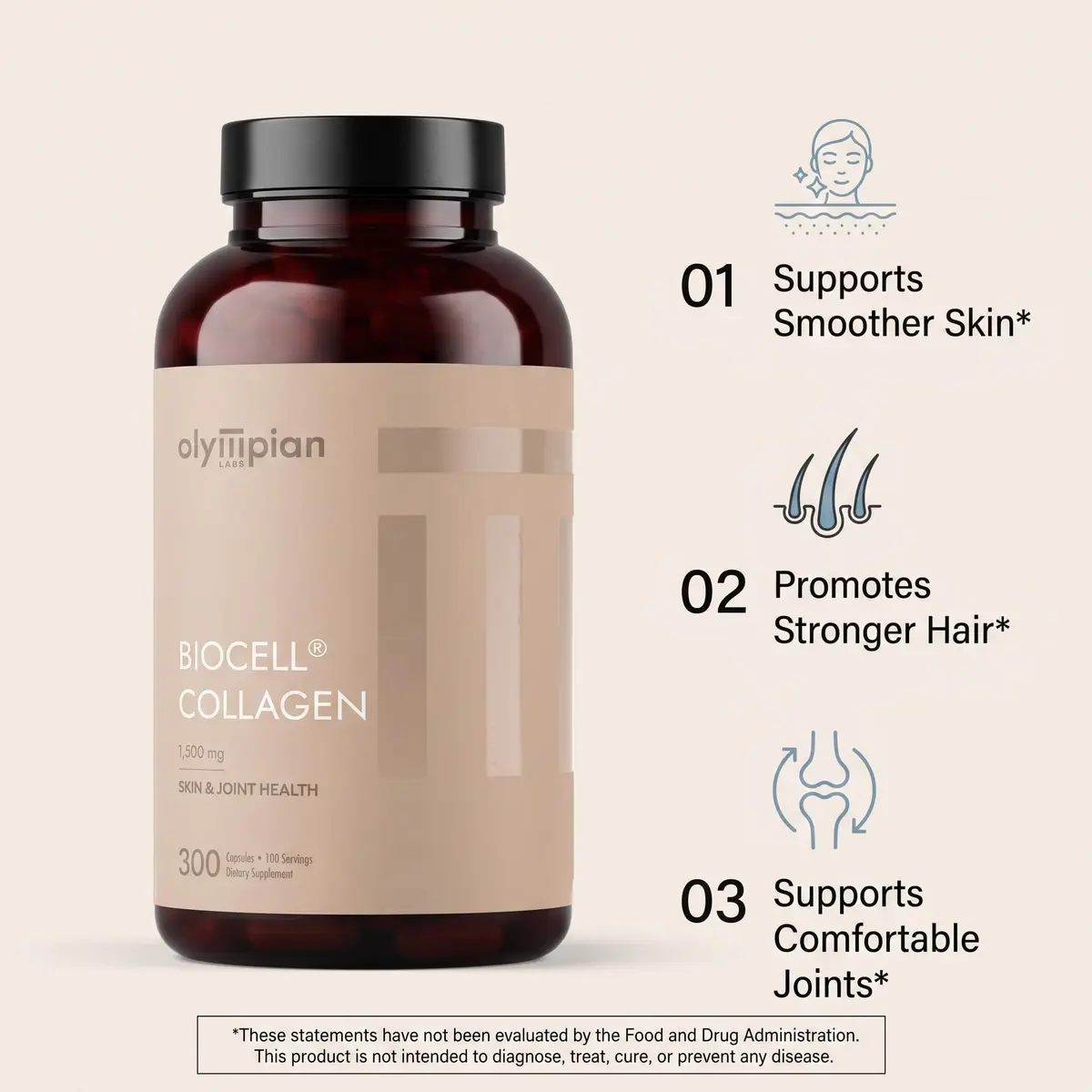 Olympian Labs Biocell Collagen II 1500mg Capsules | Supports Skin & Joint Health, 300 Capsules - view 3