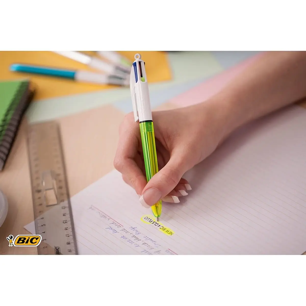 BIC 4 Colour Fluo Retractable Ballpoint Pen Pack of 12 | Fluorescent Multi-Color Office & School Supply - view 8