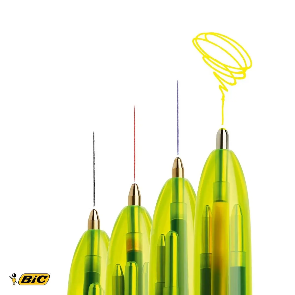 BIC 4 Colour Fluo Retractable Ballpoint Pen Pack of 12 | Fluorescent Multi-Color Office & School Supply - view 5