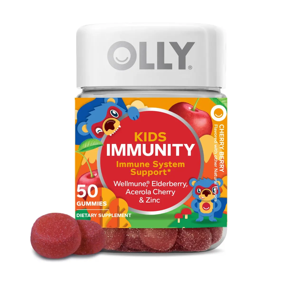 OLLY Kids Immunity Gummies Cherry Berry Flavor | 50 Count (125g) - main product image