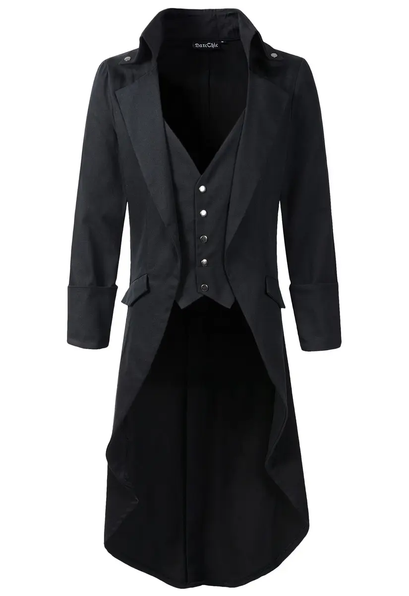 DarcChic Mens Gothic Tailcoat Jacket Black Steampunk VTG Victorian High Collar Coat (M, Black) | Classic Gothic Costume - main product image
