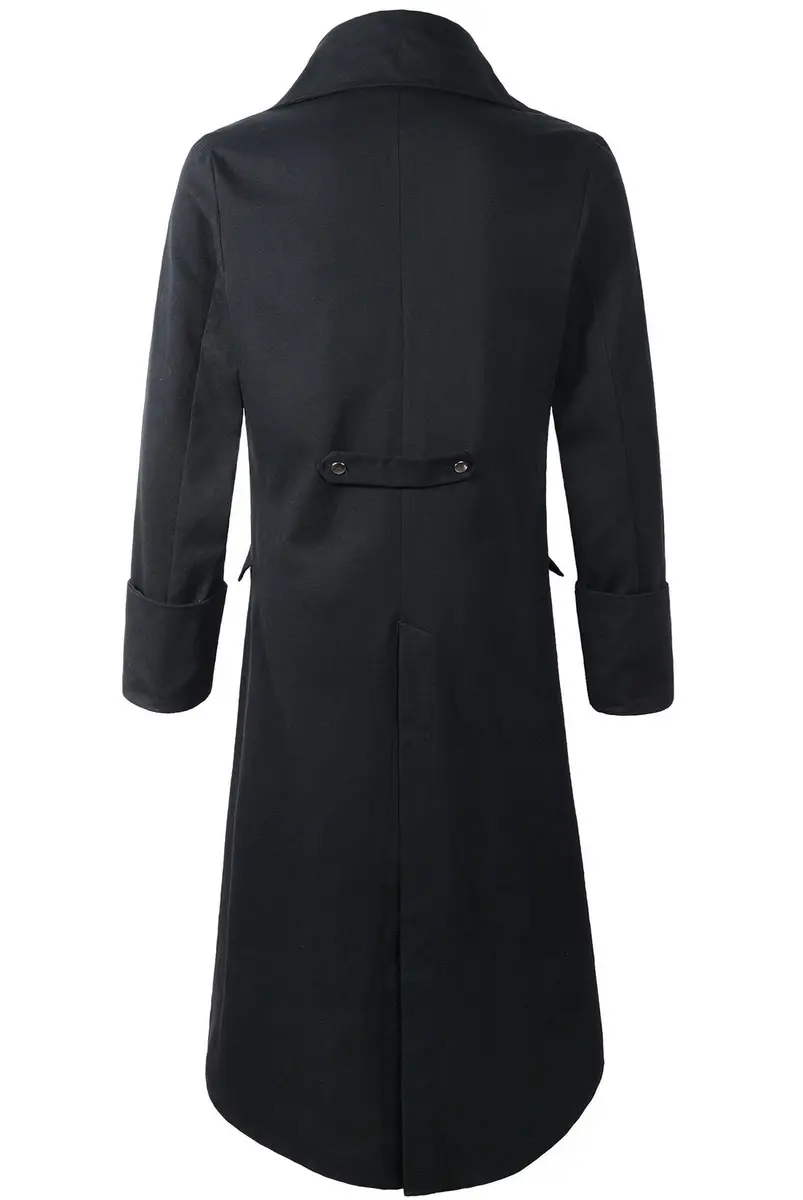 DarcChic Mens Gothic Tailcoat Jacket Black Steampunk VTG Victorian High Collar Coat (M, Black) | Classic Gothic Costume - view 2