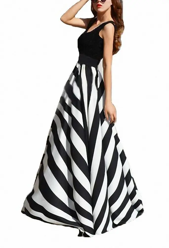 Afibi Women Chiffon Maxi Skirt High-Waist Floor Length Black | Casual Beach Maxi Skirt - main product image