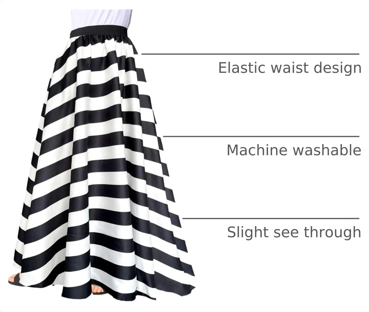 Afibi Women Chiffon Maxi Skirt High-Waist Floor Length Black | Casual Beach Maxi Skirt - view 4