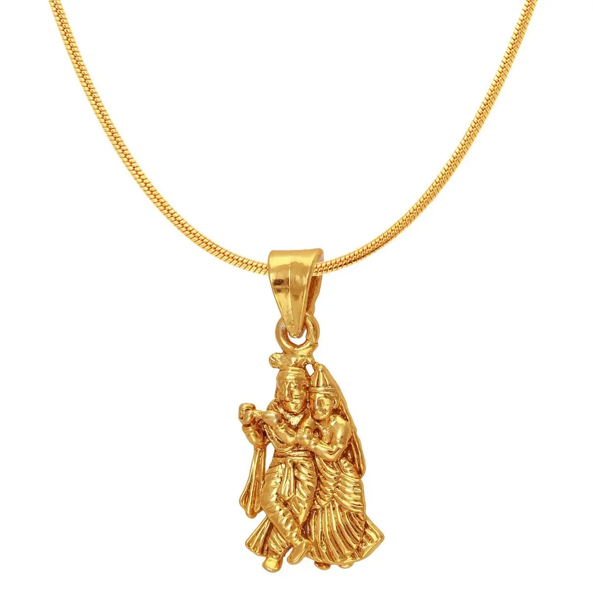 Mahi Women's Exa Collection Radha Krishna Gold Plated Pendant with Chain | Religious Jewelry for Women - main product image