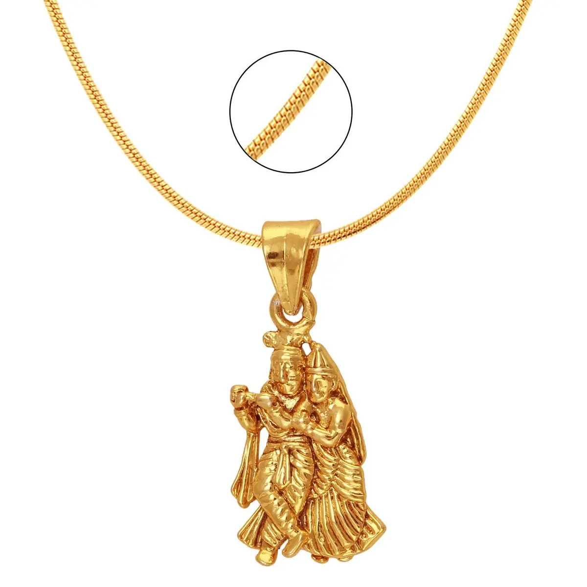 Mahi Women's Exa Collection Radha Krishna Gold Plated Pendant with Chain | Religious Jewelry for Women - view 2