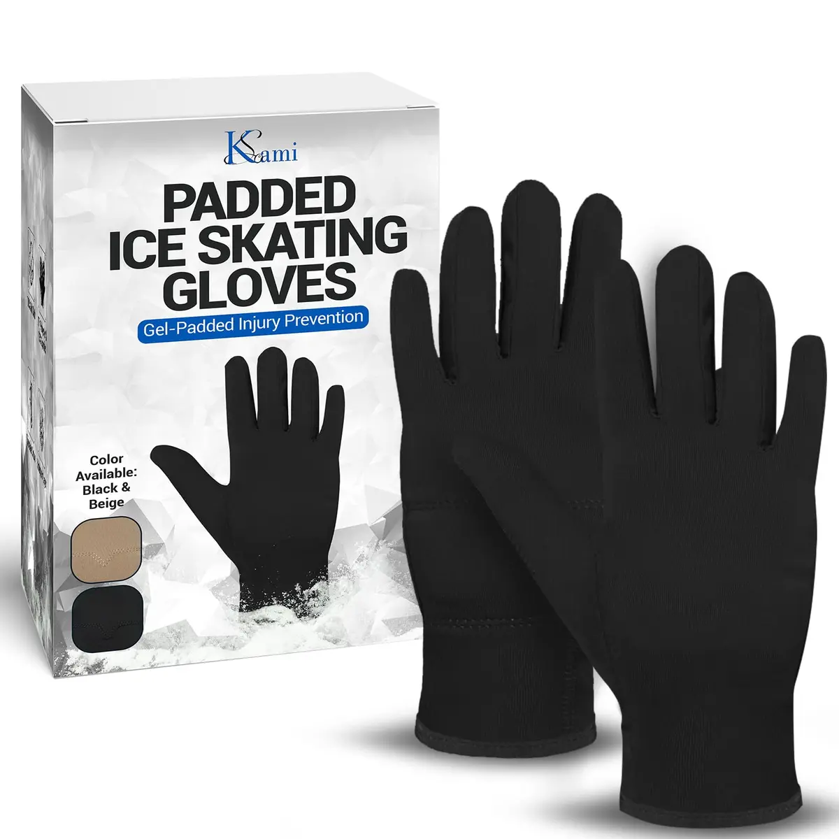 Kami-So Figure Skating Gloves for Competition | Gel Wrist Support | Thermal Padded Gloves, Black, Large - main product image