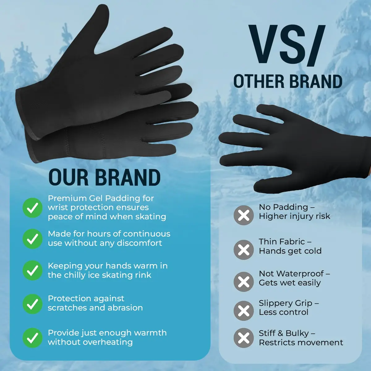 Kami-So Figure Skating Gloves for Competition | Gel Wrist Support | Thermal Padded Gloves, Black, Large - view 5