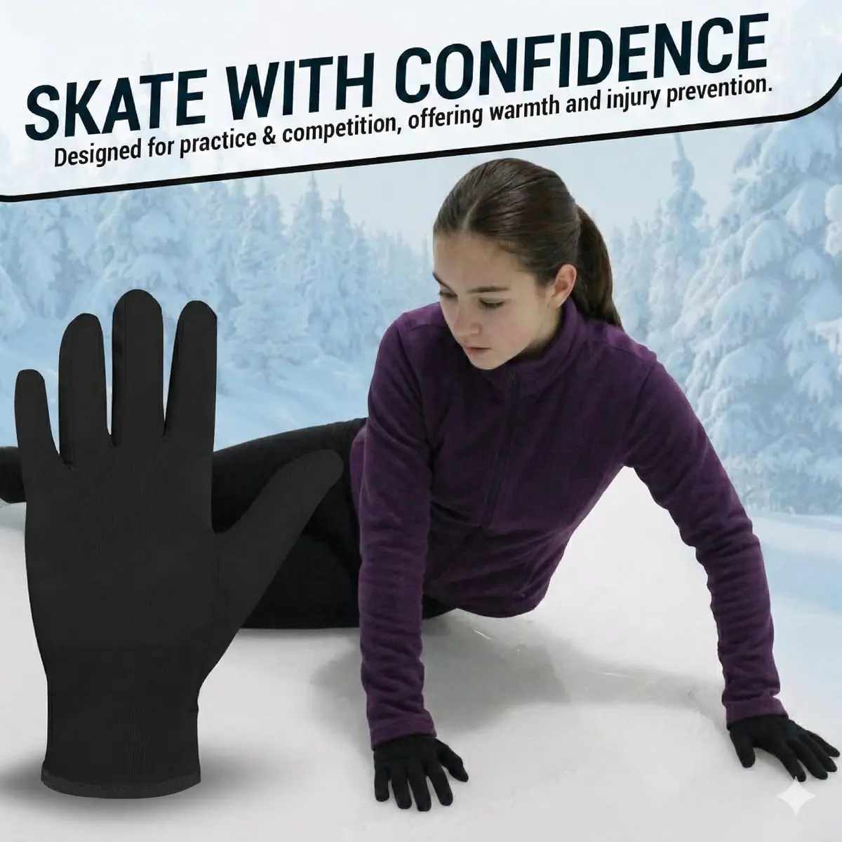 Kami-So Figure Skating Gloves for Competition | Gel Wrist Support | Thermal Padded Gloves, Black, Large - view 7