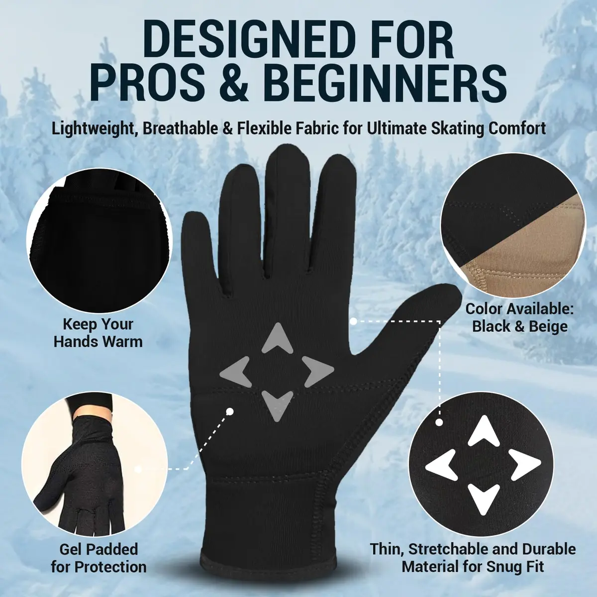 Kami-So Figure Skating Gloves for Competition | Gel Wrist Support | Thermal Padded Gloves, Black, Large - view 3