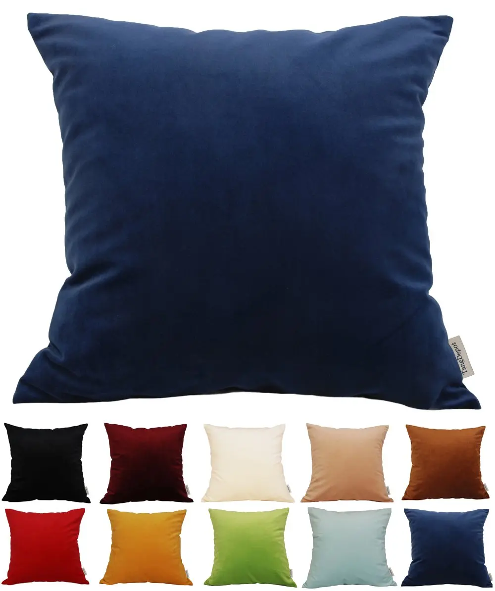 TangDepot Super Soft Velvet Throw Pillow Cover 14x14 Navy Blue | Luxurious Plush Texture for Home Comfort - main product image