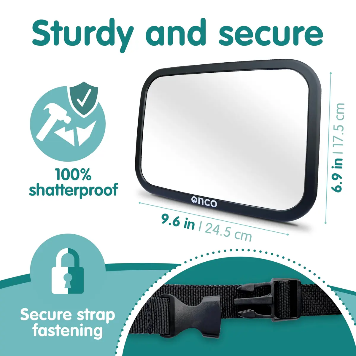 Onco Baby Car Mirror for Rear Facing Seats - Triple Award Winning, Non-Slip (1 Pack, Black) - view 5