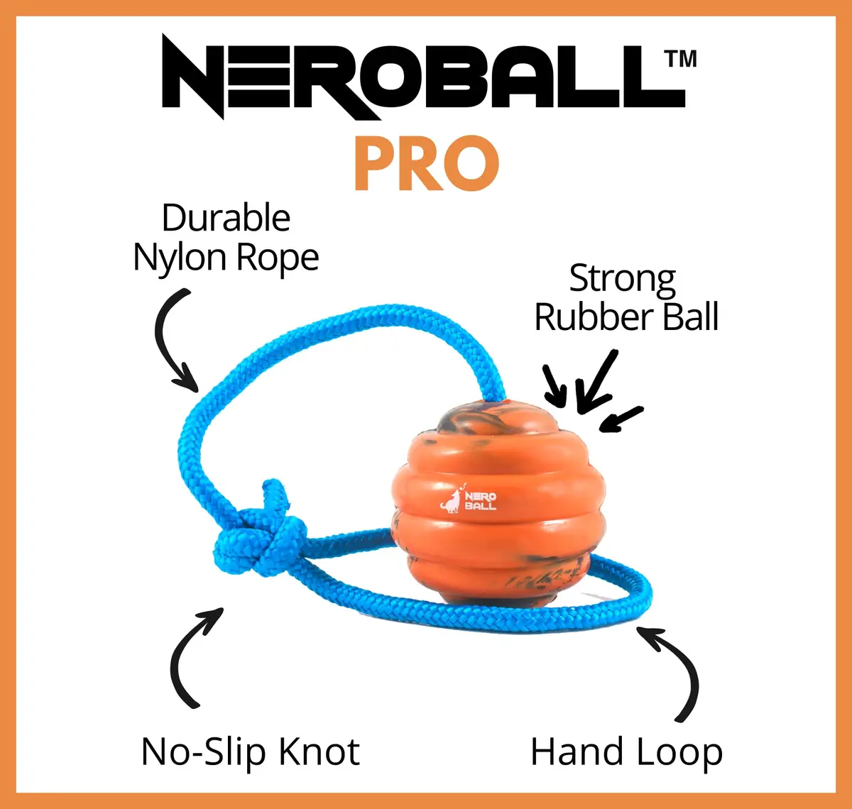 The Nero Ball Pro K-9 Dog Training Ball on Rope – 2.75″ Heavy-Duty Natural Rubber Reward & Tug Toy with Nylon Handle - view 2