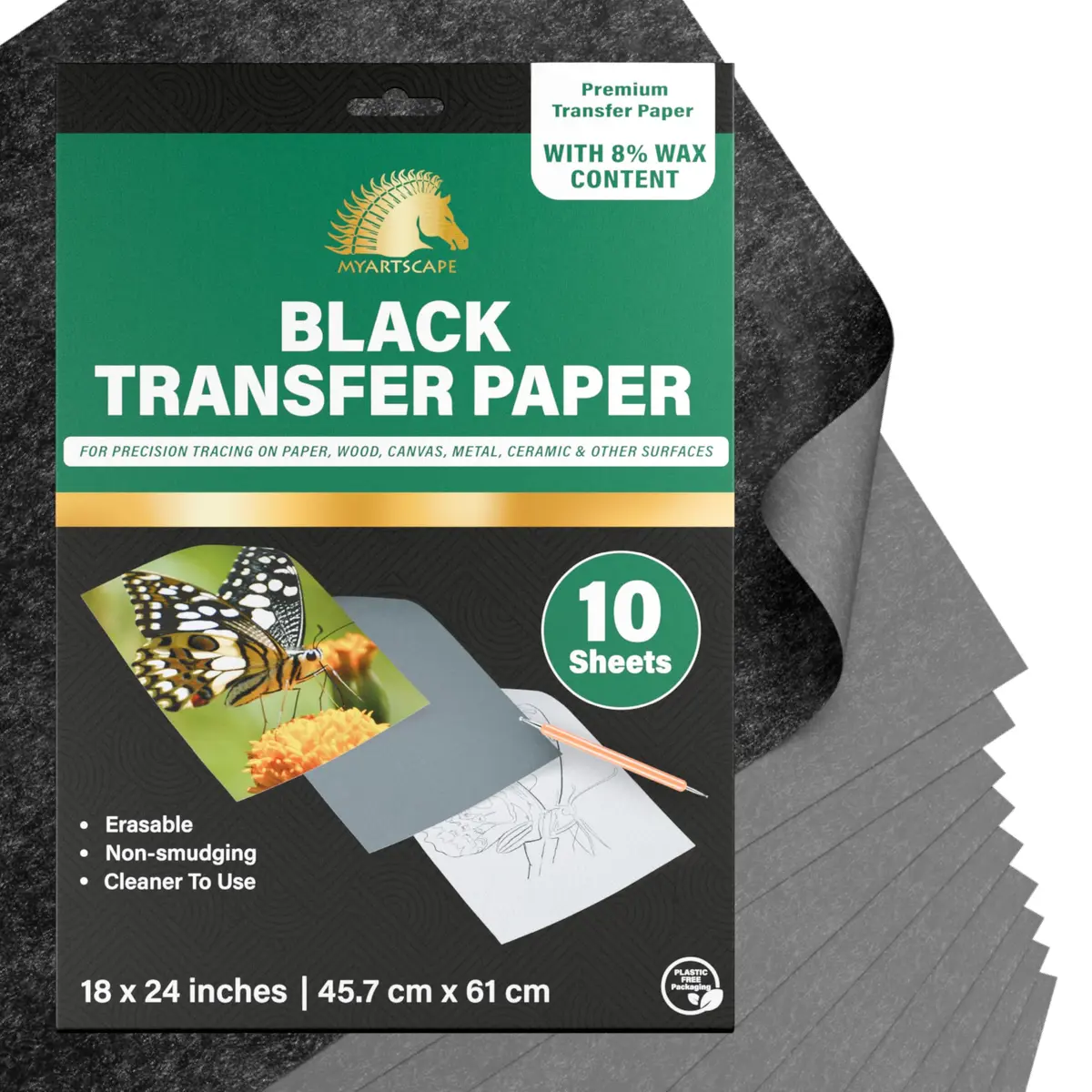 MyArtscape Graphite Transfer Paper 18" x 24" | 10 Black Waxed Sheets for Artists - main product image