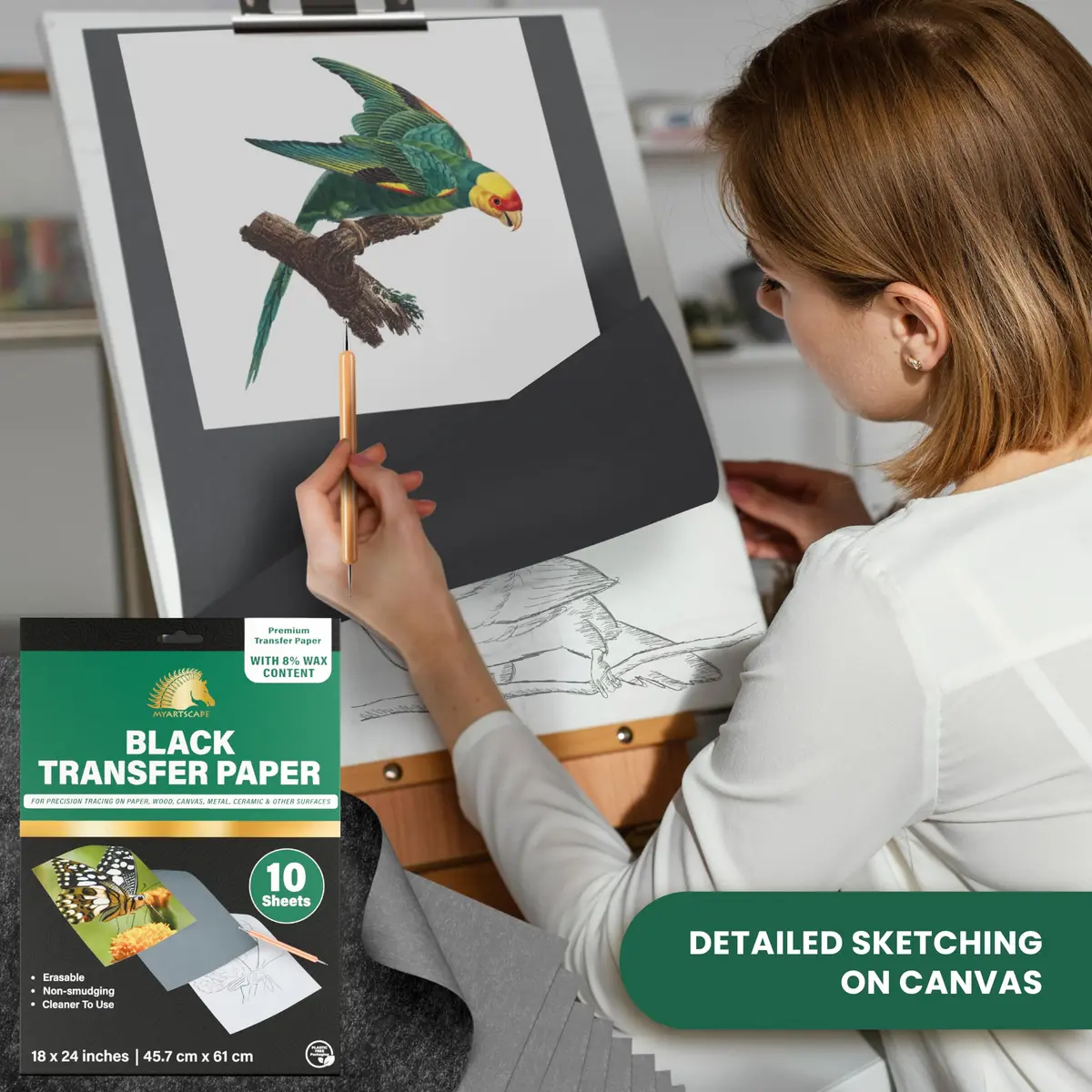 MyArtscape Graphite Transfer Paper 18" x 24" | 10 Black Waxed Sheets for Artists - view 6