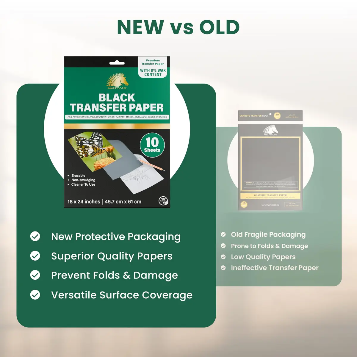 MyArtscape Graphite Transfer Paper 18" x 24" | 10 Black Waxed Sheets for Artists - view 3