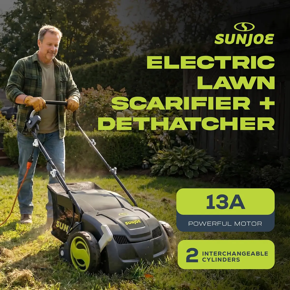 Sun Joe Electric Dethatcher & Scarifier 12.6-inch | 12-Amp Corded Lawn Care Tool - view 2