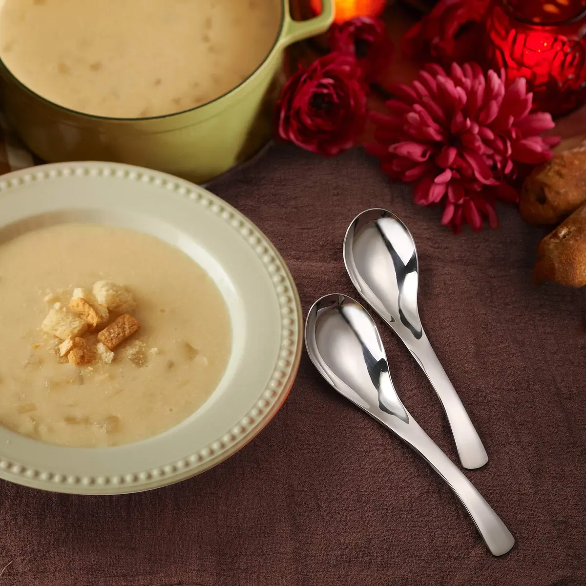 HIWARE Heavy-weight Soup Spoons, 18/8 Stainless Steel, 260ml (8.8 Fl Oz) Capacity, Set of 6 | Elegant Polished Design - view 4
