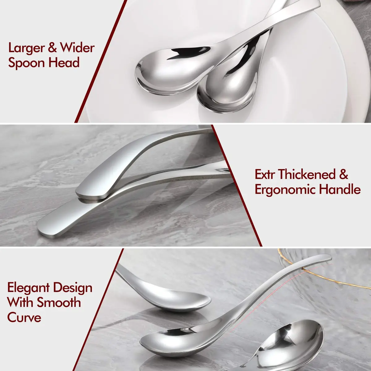 HIWARE Heavy-weight Soup Spoons, 18/8 Stainless Steel, 260ml (8.8 Fl Oz) Capacity, Set of 6 | Elegant Polished Design - view 2