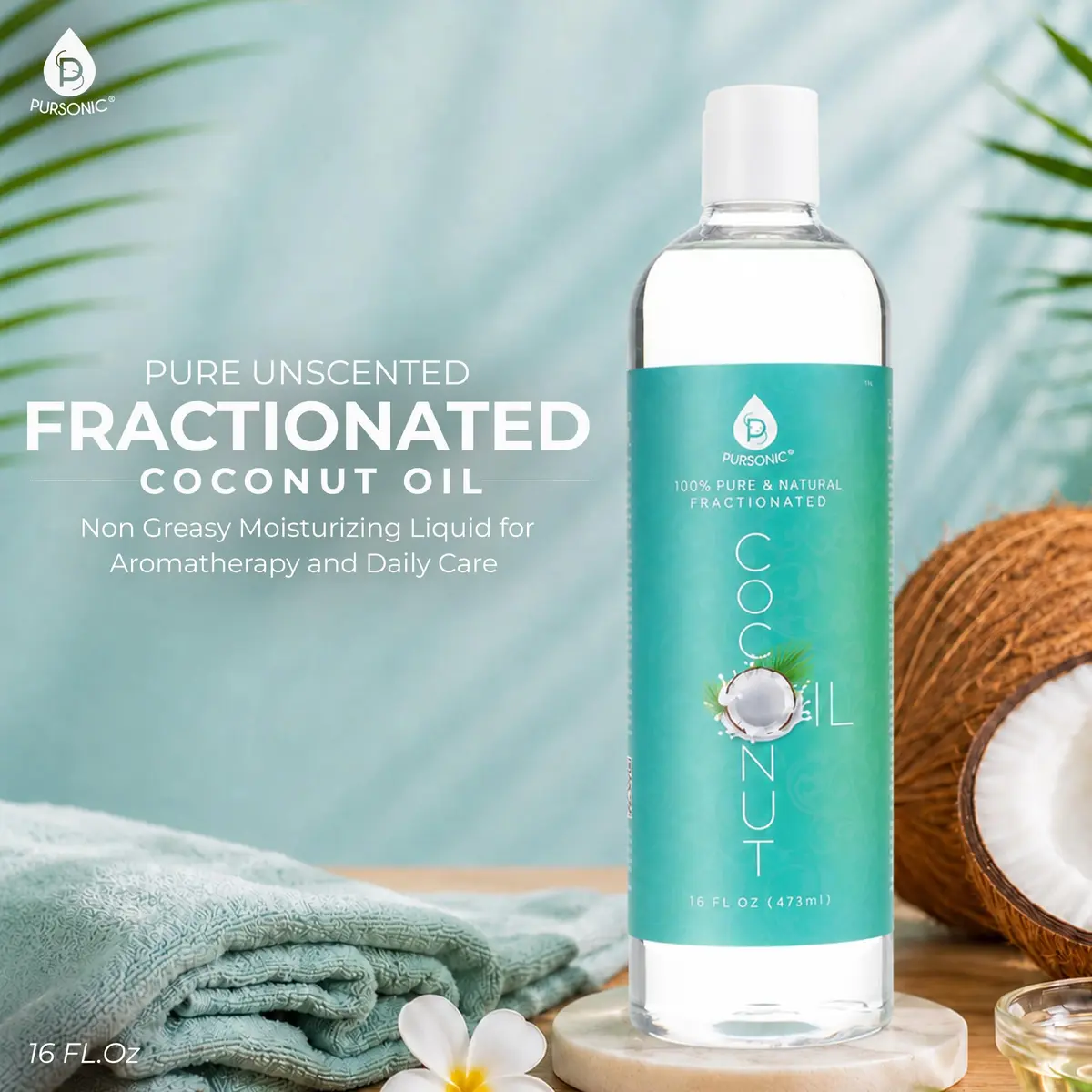 Pursonic Fractionated Coconut Oil 16 Oz | Unscented Carrier Oil for Skin & Hair - view 2