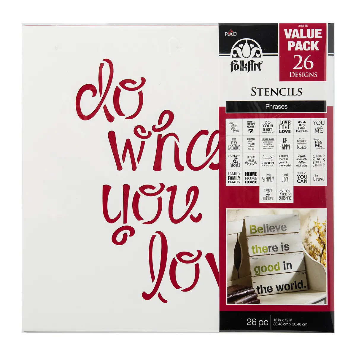 FolkArt Die Cut Paper Stencils E Phrases 12" x 12" | Reusable & Durable (70-120 chars) - main product image