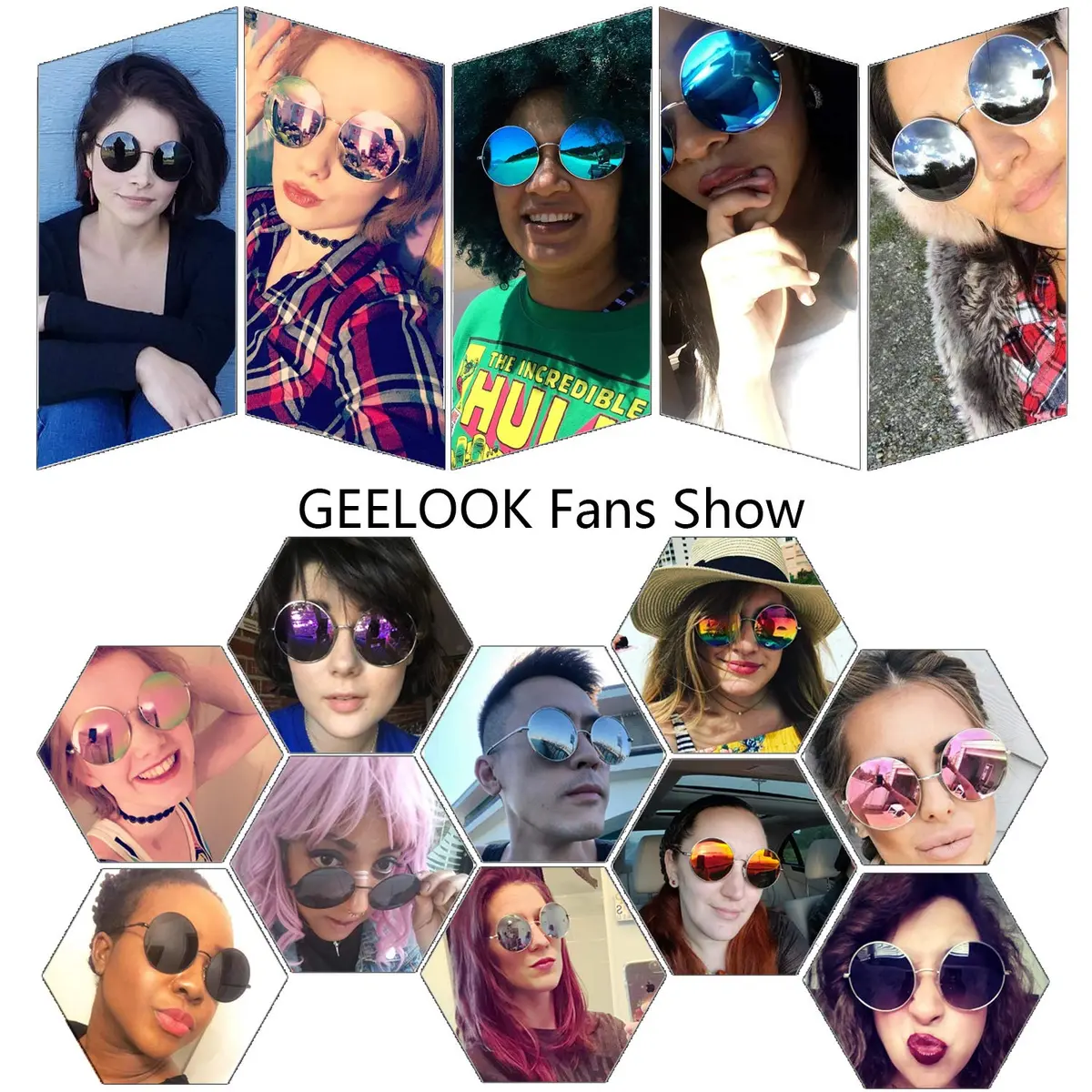 GEELOOK Round Sunglasses for Women Men Oversized Circle Mirrored Hippie Hipster Polarized Metal Frame, Blue Lens - view 4