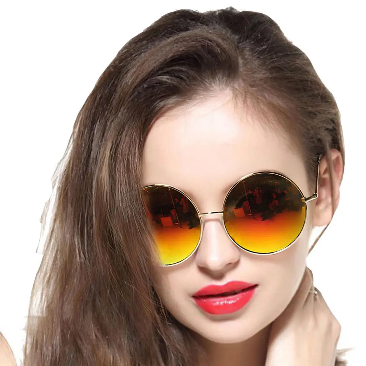 GEELOOK Classic Oversized Round Sunglasses with Mirrored Orange Lenses | Polarized UV Protection for Men & Women - main product image