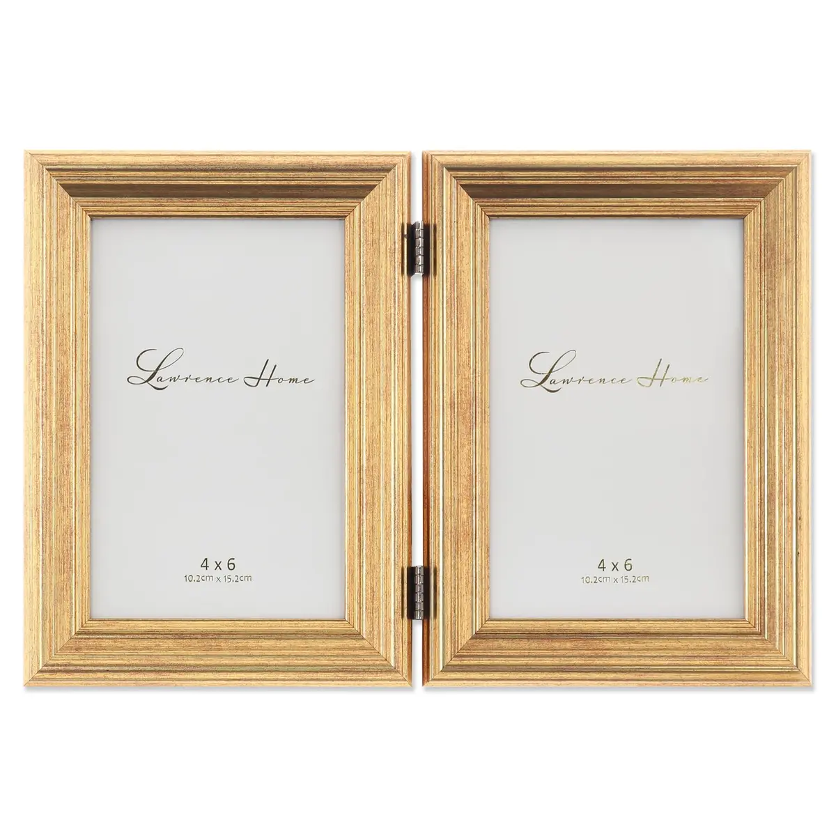 Lawrence Frames 4x6 Hinged Double Sutter Burnished Gold Picture Frame | Wall & Tabletop Display (70-120 chars) - main product image