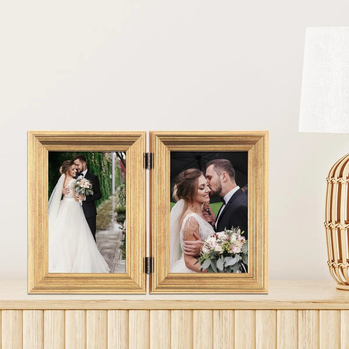 Lawrence Frames 4x6 Hinged Double Sutter Burnished Gold Picture Frame | Wall & Tabletop Display (70-120 chars) - view 3