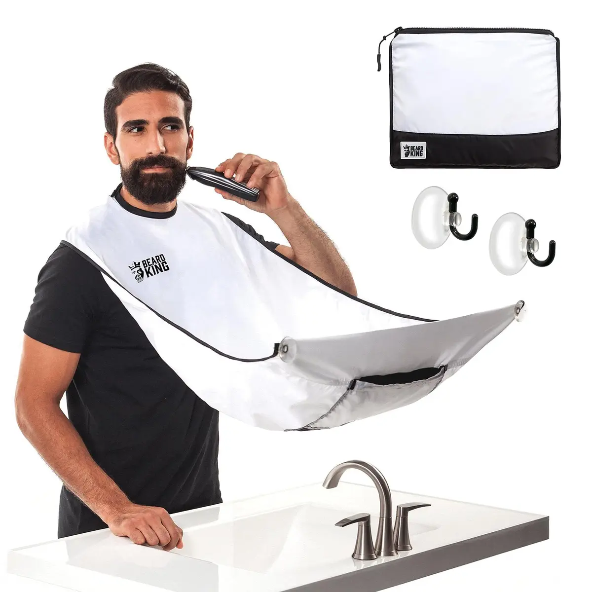 BEARD KING Beard Bib Apron - As Seen on Shark Tank – Gifts for Him, Stocking Stuffers for Men, Mens Gift, White | Adjustable, Reusable - main product image