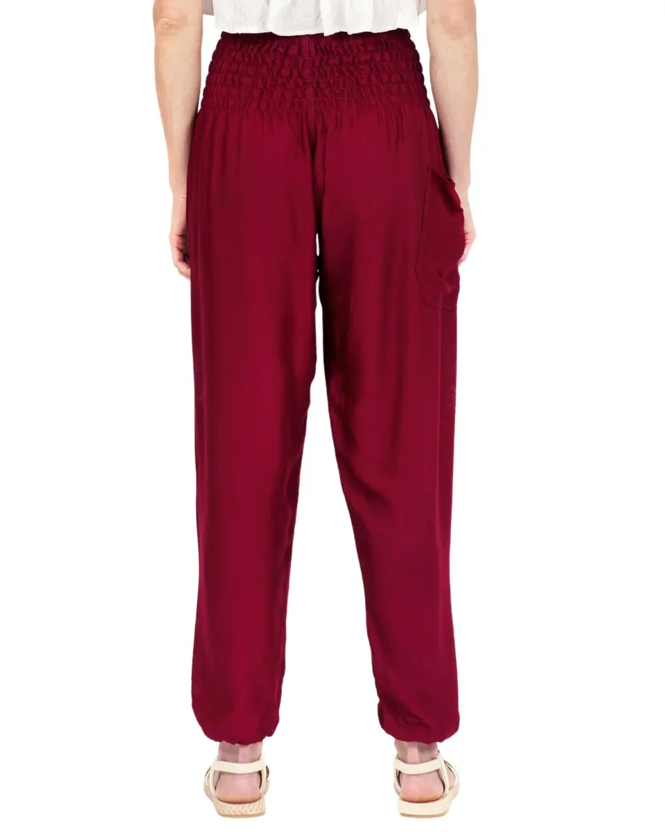 LOFBAZ Harem Pants for Women Yoga Boho Hippie Clothing Womens Palazzo Bohemian Pajama Beach Indian Gypsy Clothes Solid 1 Burgundy M | Flowy Wide Leg, Soft Rayon, Versatile Comfort - view 2