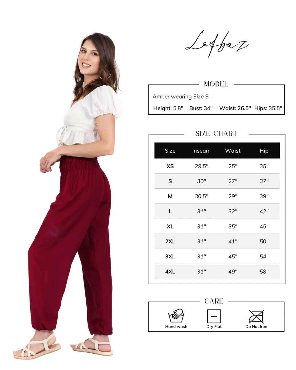 LOFBAZ Harem Pants for Women Yoga Boho Hippie Clothing Womens Palazzo Bohemian Pajama Beach Indian Gypsy Clothes Solid 1 Burgundy M | Flowy Wide Leg, Soft Rayon, Versatile Comfort - view 4