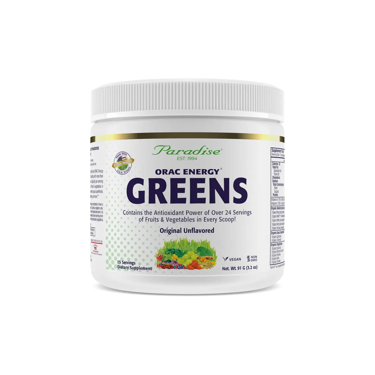 Paradise Herbs & Essentials ORAC Energy Greens Powder, 3.2 Ounce | Antioxidant & Superfood Support for Daily Wellness - main product image
