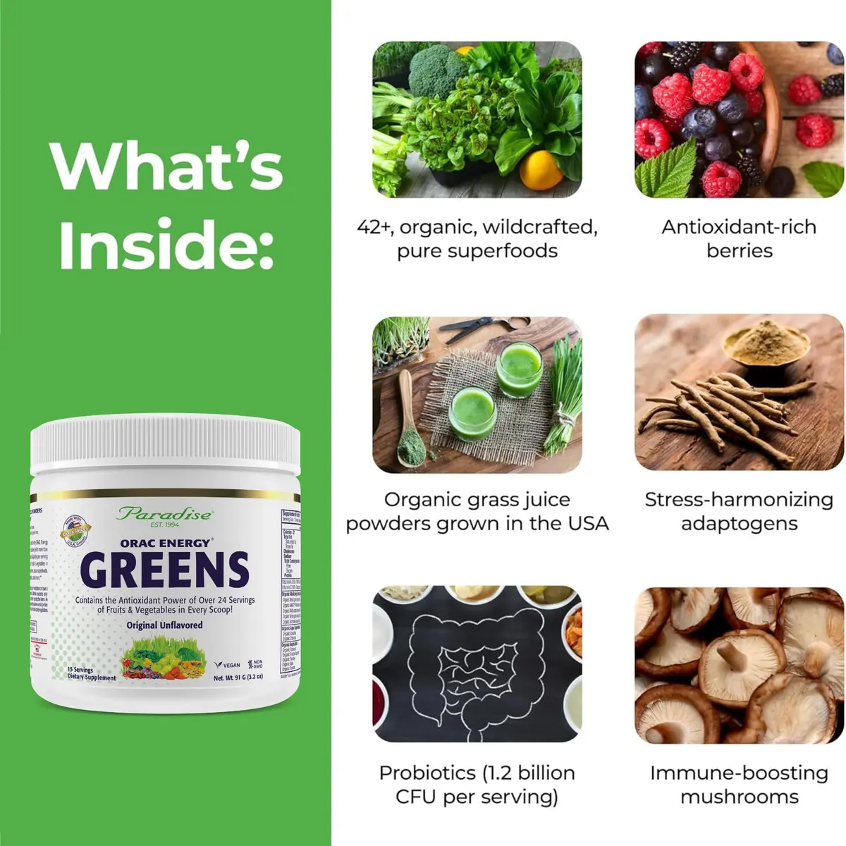 Paradise Herbs & Essentials ORAC Energy Greens Powder, 3.2 Ounce | Antioxidant & Superfood Support for Daily Wellness - view 3